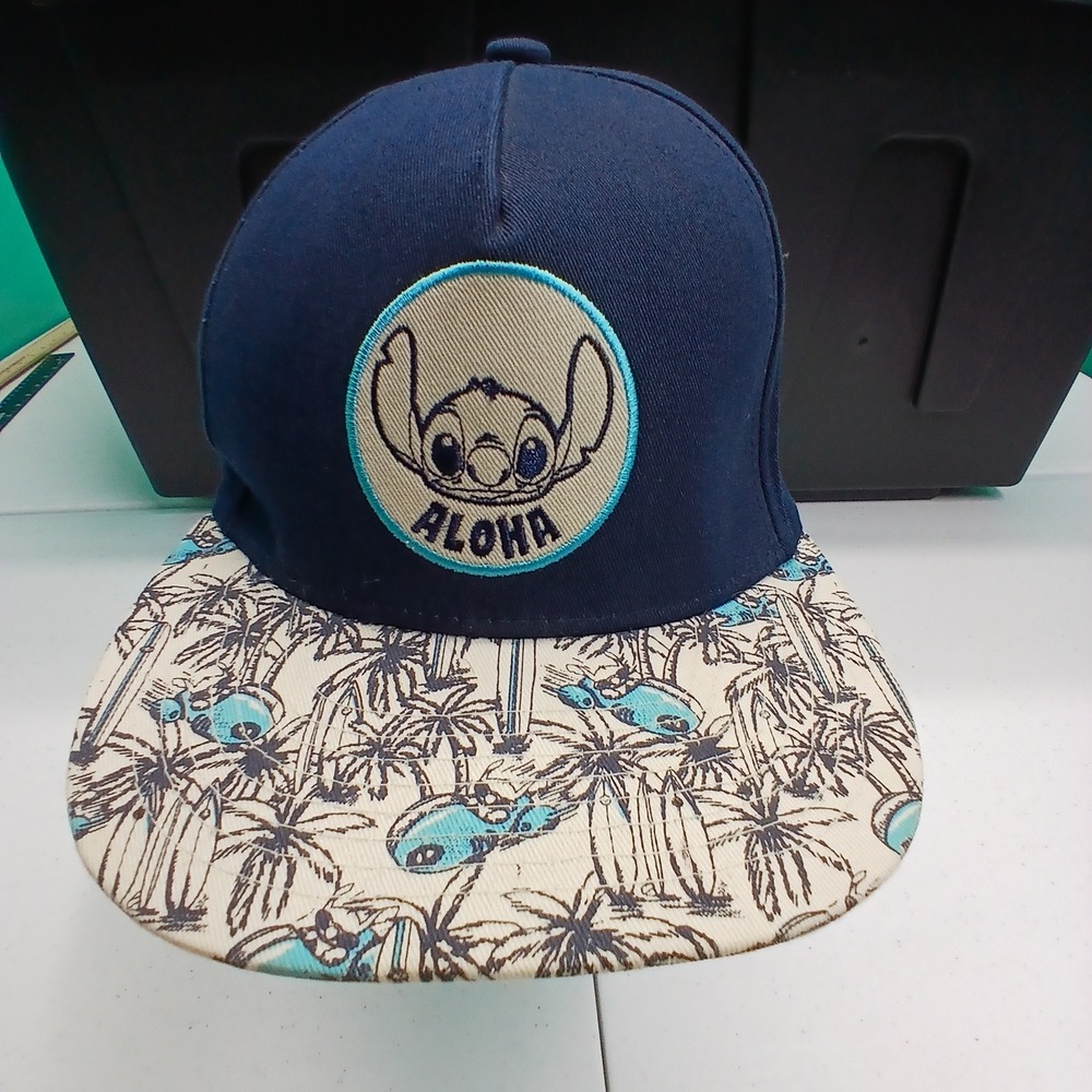Disney Lilo & Stitch Snapback Hat OSFM Navy Blue Aloha Tropical Surf Disneycore